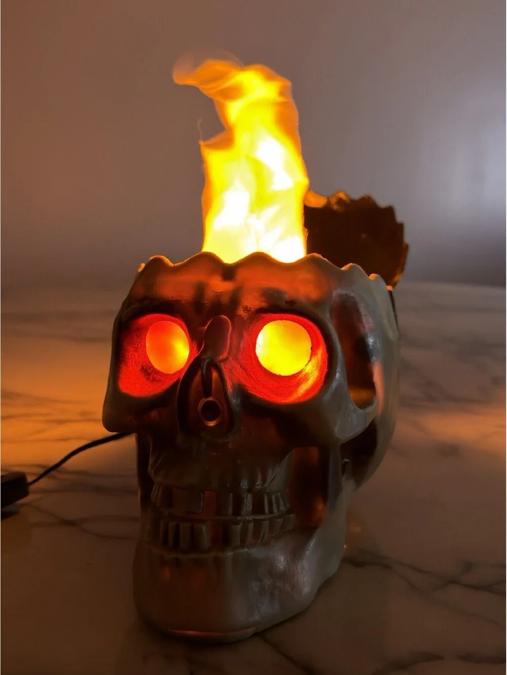 GEMMY Halloween Flaming Skull Electric Light Up Motion Vintage Boxed Prop